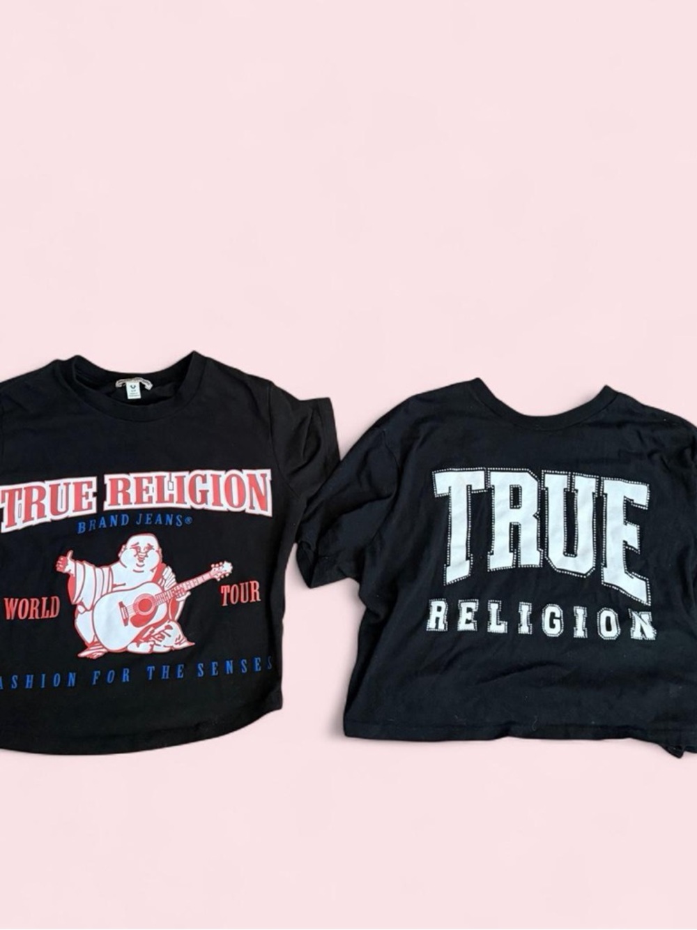 True Religion Black Graphic Short Sleeve Tee with Red & White Bundle